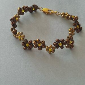 Brown & Gold Floral Beaded Bracelet
